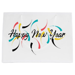 Colourful, cheerful design of "Happy New Year" Large Gift Bag