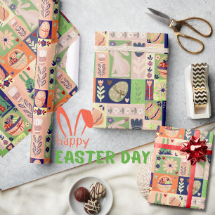 Colourful Cheerful Pink Green Bunny Wrapping Paper