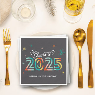 Colourful Cheers 2025 Mod New Year Holiday Party Napkin