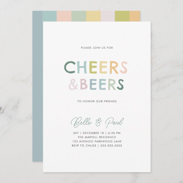 Colourful Cheers & Beers Moden Couple Shower Invitation (Front/Back)
