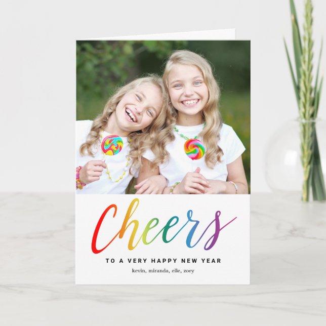 Colourful Cheers Holiday Happy New Year Photo Card (Front)