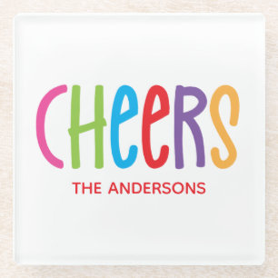 Colourful Cheers Personalised Glass Coasters