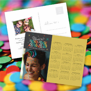 Colourful Cheers Stars 2025 Calendar New Year Phot Holiday Postcard
