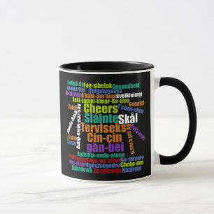 Colourful Cheers Toast in Many Languages Word Clou Mug