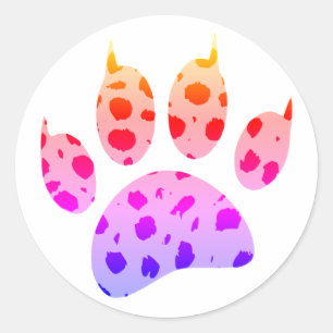 Colourful Cheetah Paw Print Classic Round Sticker