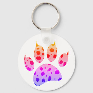Colourful Cheetah Paw Print Key Ring