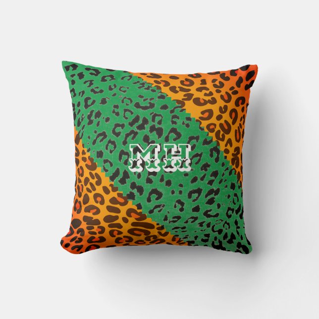 Colourful Cheetah Print Pattern Girly Monogram  Cushion (Front)