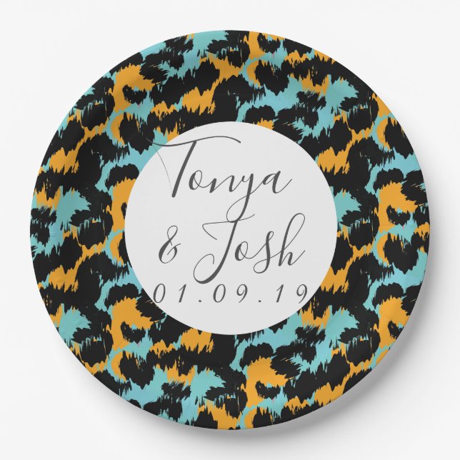 Colourful Cheetah Print Pattern Modern Wedding Paper Plate (Front)