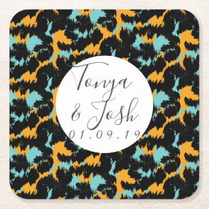 Colourful Cheetah Print Pattern Modern Wedding Square Paper Coaster