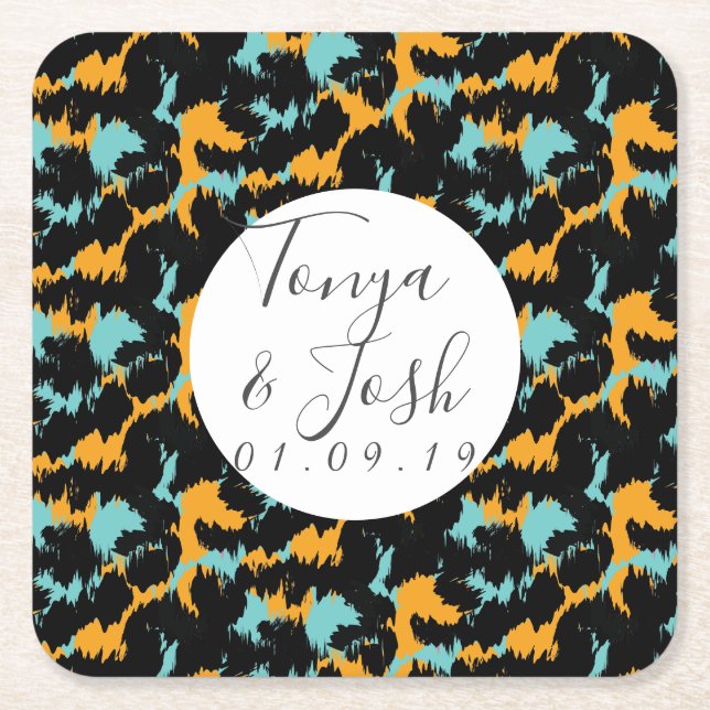 Colourful Cheetah Print Pattern Modern Wedding Square Paper Coaster (Front)