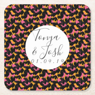 Colourful Cheetah Print Pattern Modern Wedding Square Paper Coaster