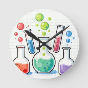 Colourful Chemistry Lab Glassware  Round Clock