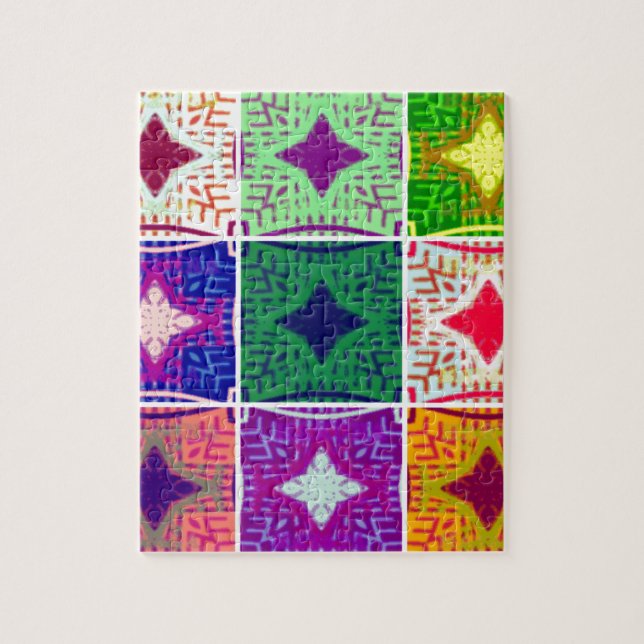 Colourful Chequerboard: A Starry Design Jigsaw Puzzle (Vertical)