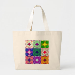 Colourful Chequerboard: A Starry Design Large Tote Bag