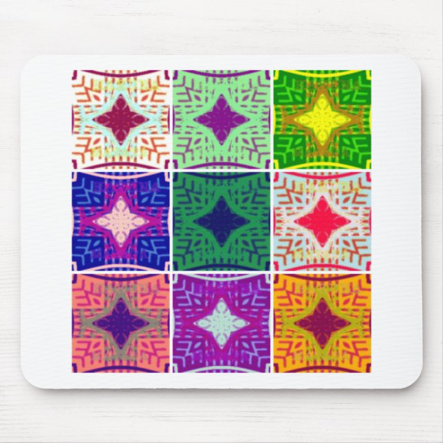 Colourful Chequerboard: A Starry Design Mouse Pad (Front)
