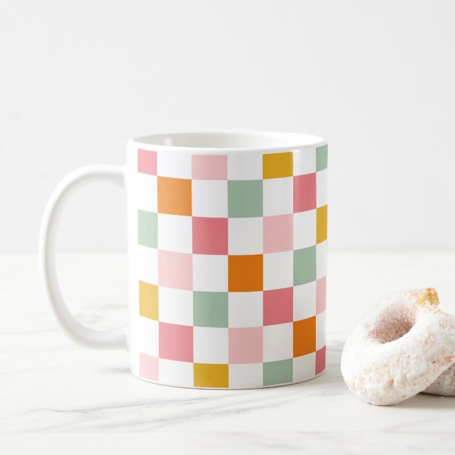 Colourful Chequerboard Coffee Mug (With Donut)