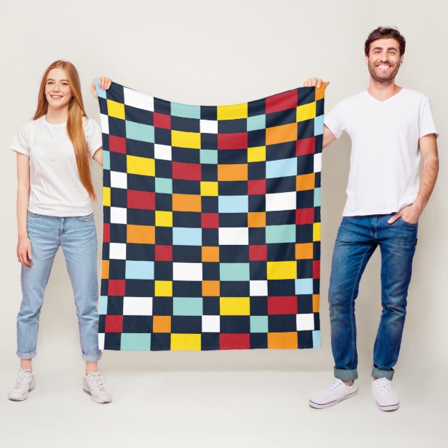Colourful Chequerboard  Fleece Blanket (In Situ)