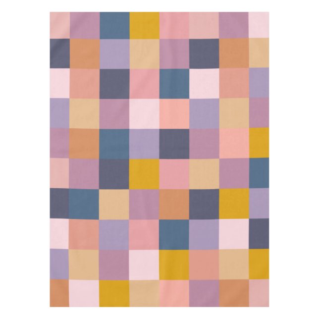 Colourful Chequerboard Geometric Earthy Purple  Tablecloth (Front)