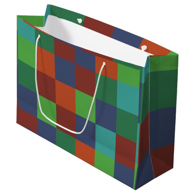 Colourful Chequerboard Large Gift Bag (Front Angled)