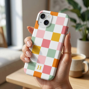 Colourful Chequerboard Monogram iPhone 15 Case