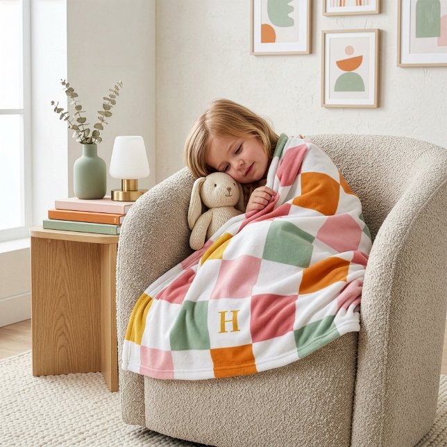 Colourful Chequerboard Monogram Fleece Blanket (Creator Uploaded)