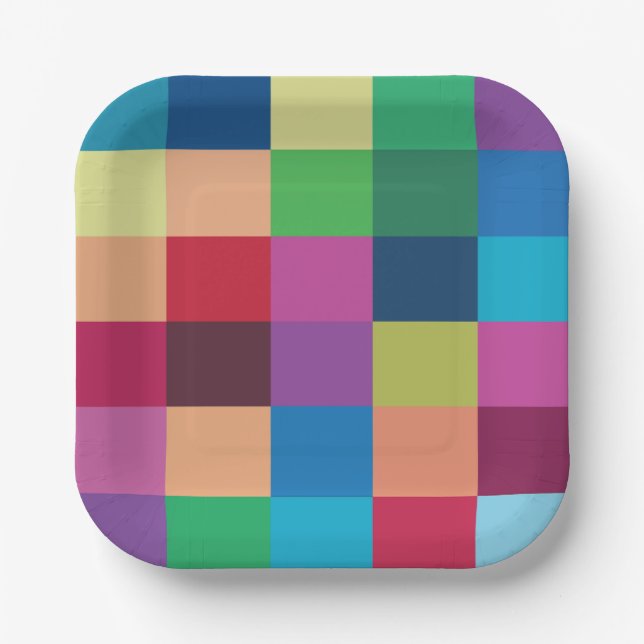Colourful Chequerboard Pattern Party Paper Plate (Front)