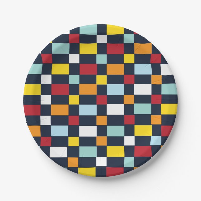 Colourful Chequerboard Pattern Party Paper Plate (Front)