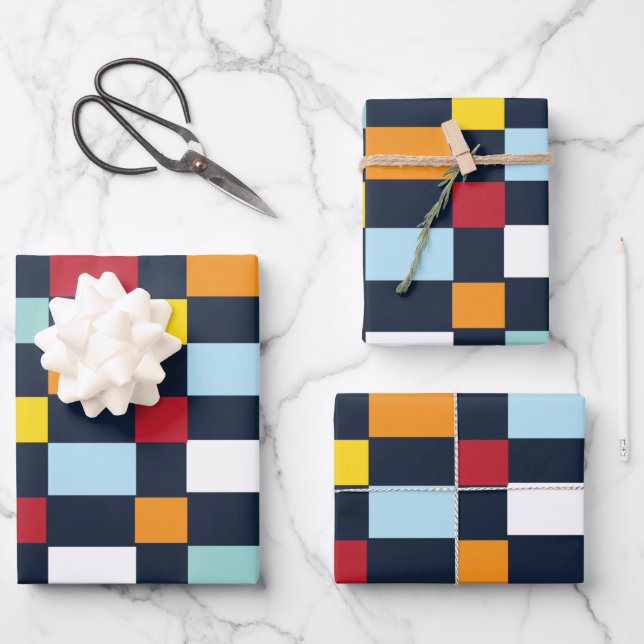 Colourful Chequerboard Pattern Wrapping Paper Sheet (Front)