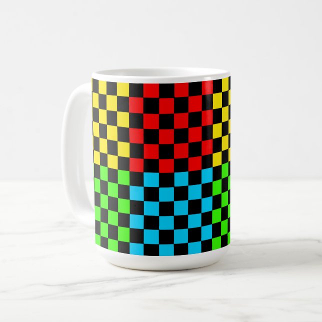 Colourful Chequerboard Retro Style Mug Cup (Front Left)