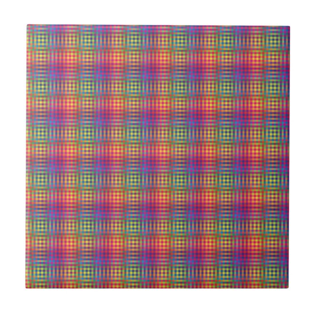 Colourful Chequered Abstract Pattern Ceramic Tile (Front)