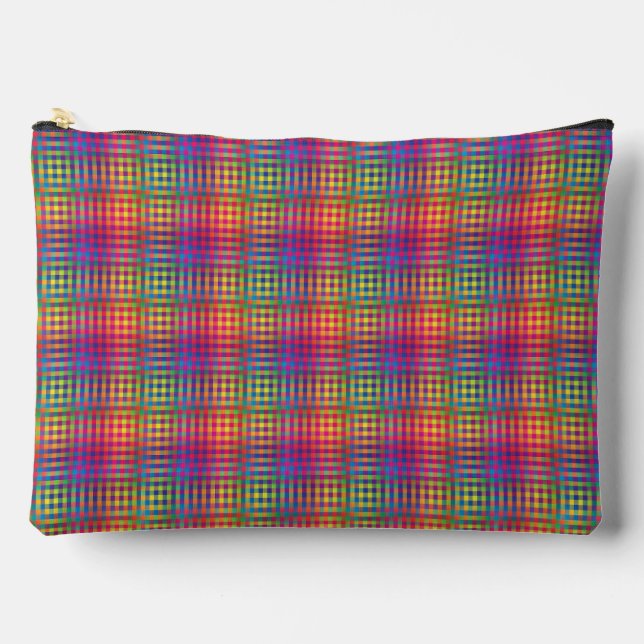 Colourful Chequered Abstract Pattern Large Accessory Pouch (Front)