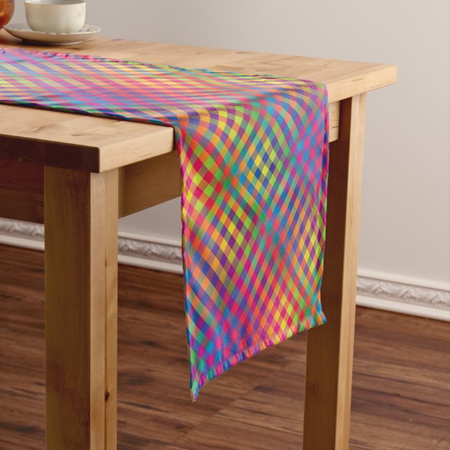 Colourful Chequered Abstract Pattern Short Table Runner (In Situ)