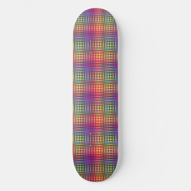 Colourful Chequered Abstract Pattern Skateboard (Front)