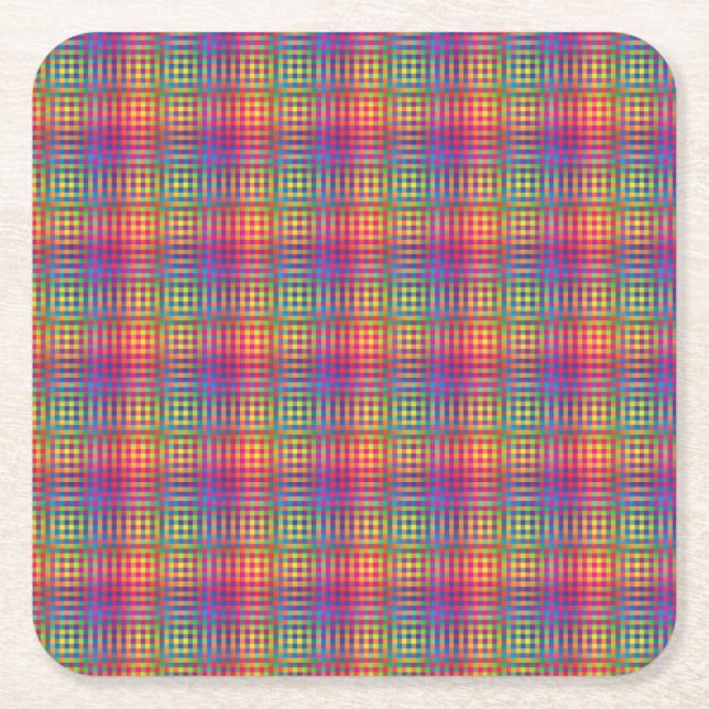 Colourful Chequered Abstract Pattern Square Paper Coaster (Front)