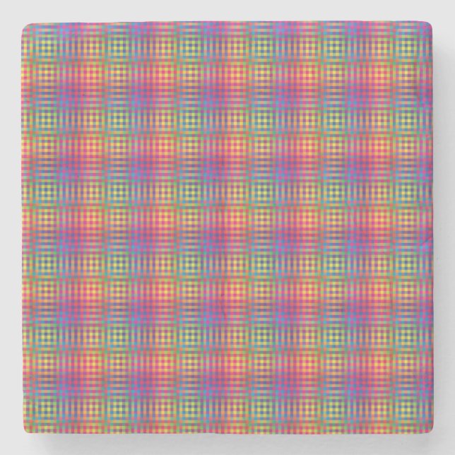 Colourful Chequered Abstract Pattern Stone Coaster (Front)