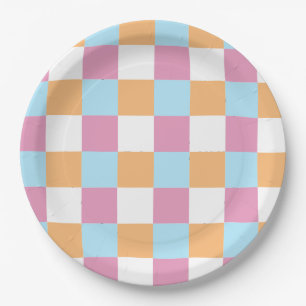 Colourful Chequered board Pattern Paper Plates