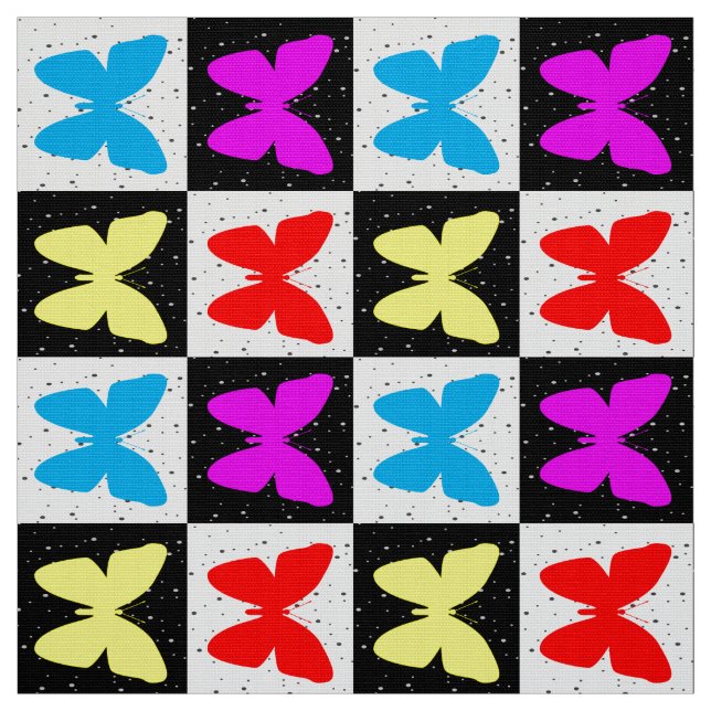 Colourful Chequered Butterfly Fabric (Swatch)