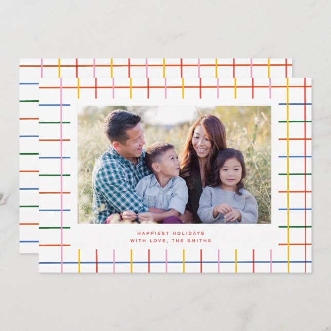 Colourful Chequered Cute Photo Holiday Card (Front/Back)