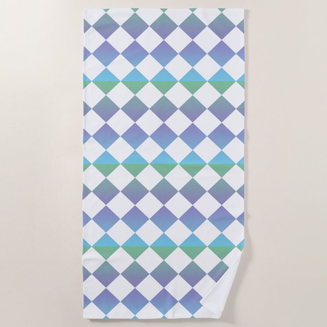 Colourful Chequered Diamond Pattern Beach Towel (Front)