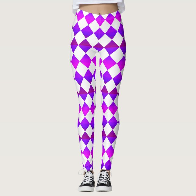 Colourful Chequered Diamond Pattern Leggings (Front)
