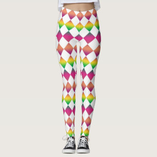 Colourful Chequered Diamond Pattern Leggings