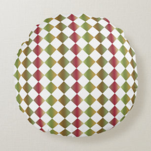 Colourful Chequered Diamond Pattern Round Cushion