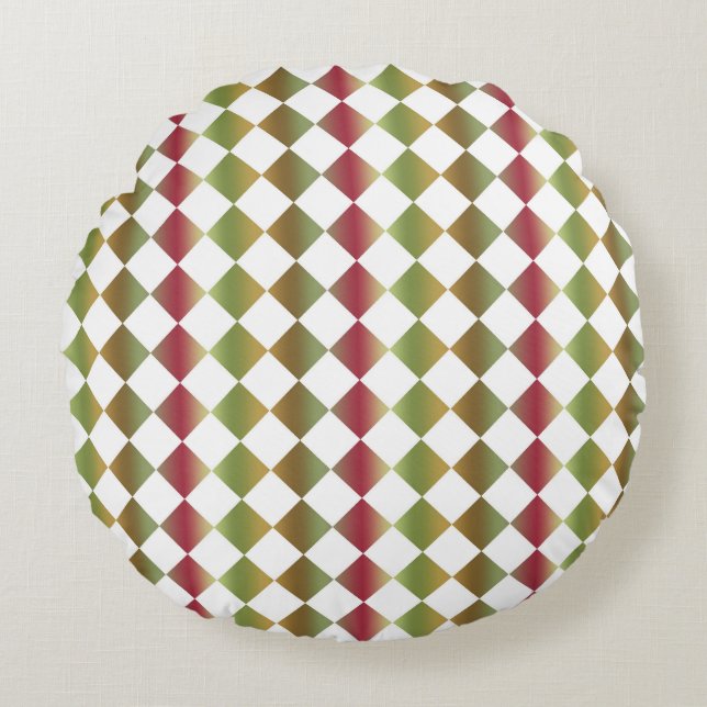Colourful Chequered Diamond Pattern  Round Cushion (Front)