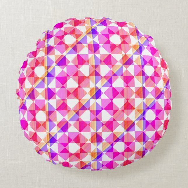 Colourful Chequered Diamond Plaid Pattern Round Cushion (Front)