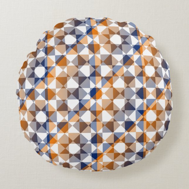Colourful Chequered Diamond Plaid Pattern Round Cushion (Front)