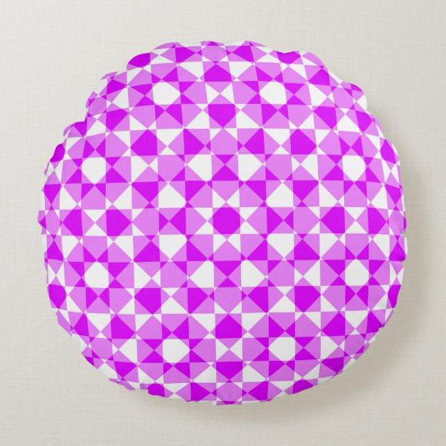 Colourful Chequered Diamond Plaid Pattern Round Cushion (Front)