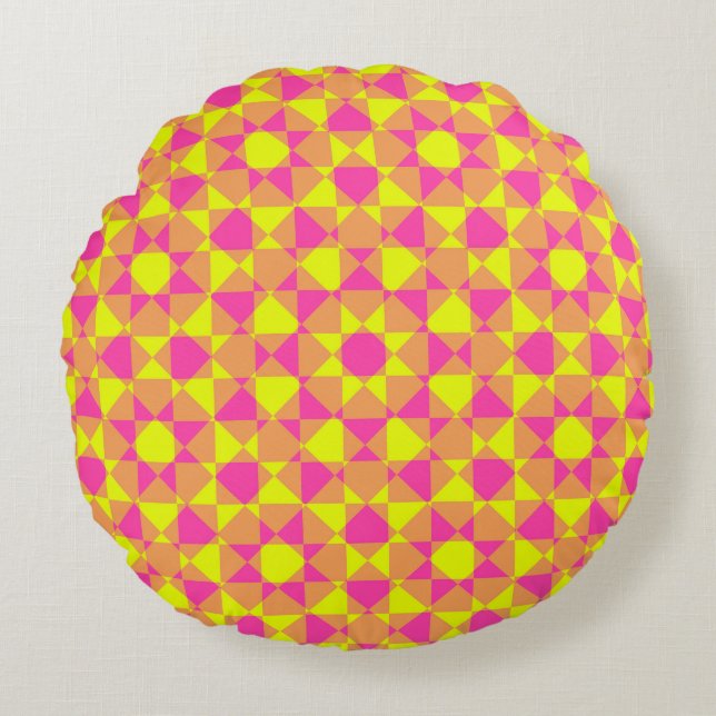 Colourful Chequered Diamond Plaid Pattern Round Cushion (Front)