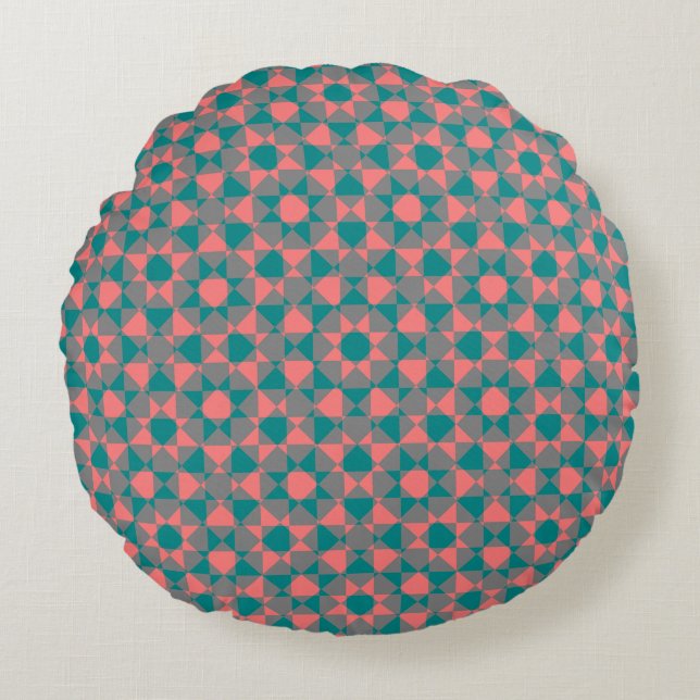 Colourful Chequered Diamond Plaid Pattern Round Cushion (Front)