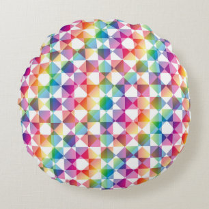 Colourful Chequered Diamond Plaid Pattern Round Cushion
