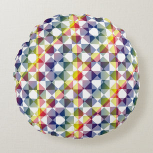 Colourful Chequered Diamond Plaid Pattern Round Cushion